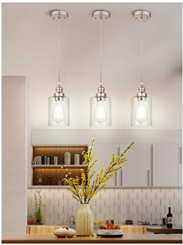 Set of 3 Glass Pendant Lighting Ceiling Lights Kitchen Island Dining Room Bar